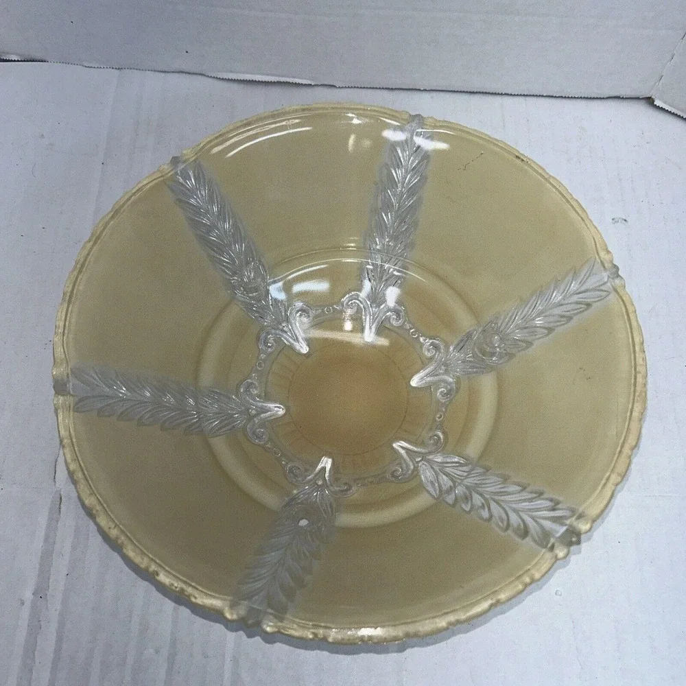 Vintage Art Deco Amber Frosted Glass Ceiling Light Shade 3 Hole Feather 11.5 in‎